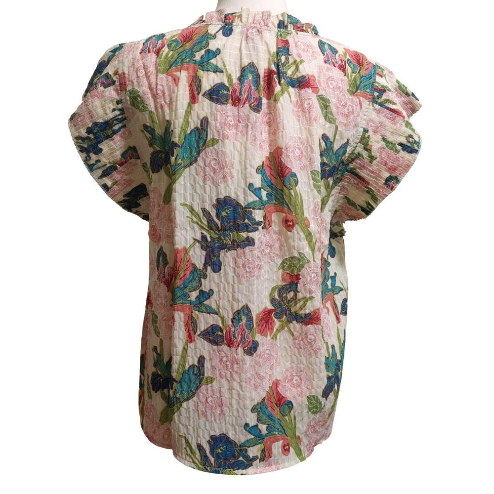 NWT Voy Floral Ruffle Sleeve Button-Front Blouse~Ruffle Front~Pleated Sleeve~SMA - Picture 4 of 8